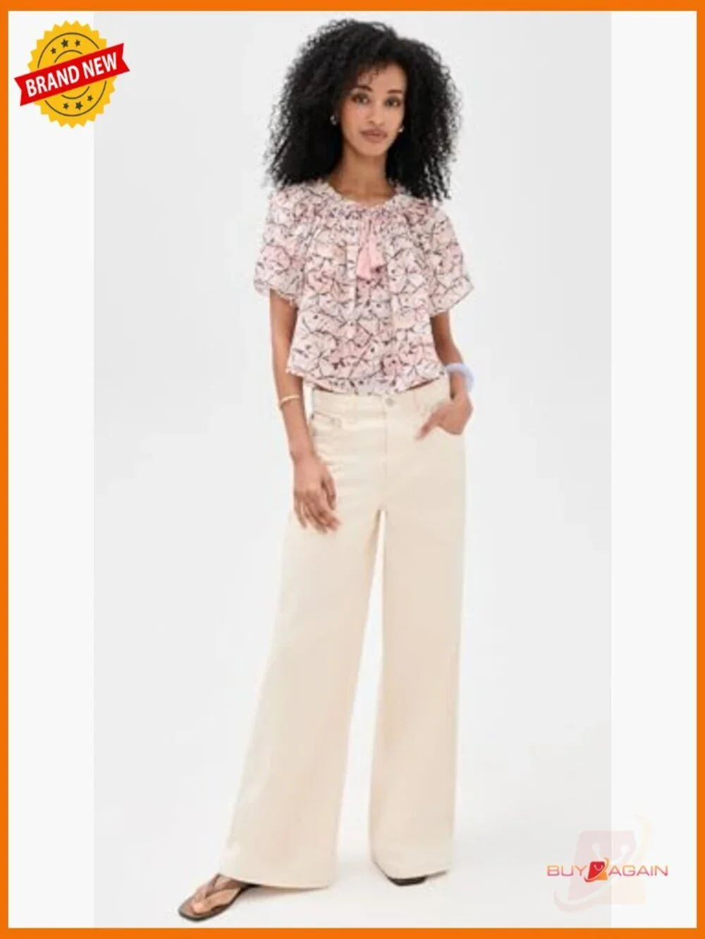 Lightweight Cotton Viscose Coverup Top with Beaded Tie Detail